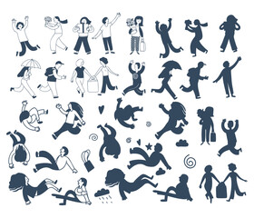 A set of silhouettes of people in cartoon style . Vector illustration