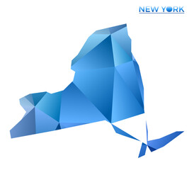 Vector polygonal New York map. Vibrant geometric us state in low poly style. Elegant illustration for your infographics. Technology, internet, network concept.