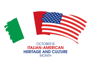 October is Italian-American Heritage and Culture Month vector. Abstract grunge paintbrush Italian and American Flag icon vector isolated on a white background. Important day