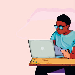 Fototapeta na wymiar person working on laptop, hacker, vector illustration