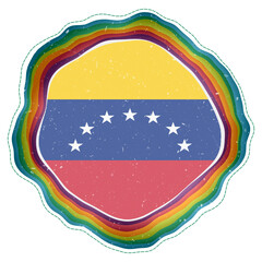Venezuela flag in frame. Badge of the country. Layered circular sign around Venezuela flag. Charming vector illustration.
