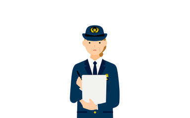 シニア女性警官のポーズ、取り締まり