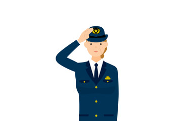 シニア女性警官のポーズ、敬礼