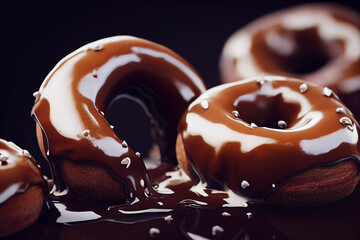 Doughnuts with chocolate dipped sprays and nuts. For cafe menu images and posters.