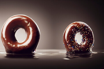 Doughnuts with chocolate dipped sprays and nuts. For cafe menu images and posters.