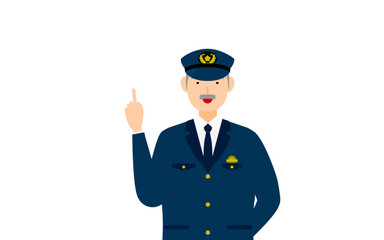 シニア男性警官のポーズ、指さし