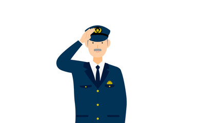 シニア男性警官のポーズ、敬礼