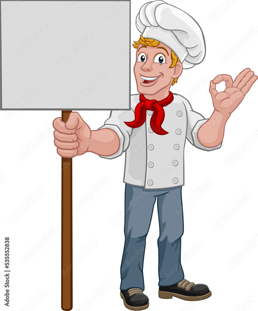 Canvas Prints chef cook baker man cartoon holding sign