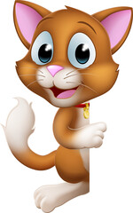 Naklejka premium Cat Cartoon Pet Kitten Cute Animal Character Sign