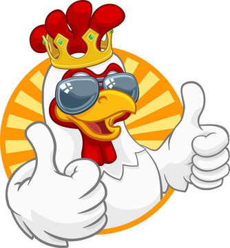 Cool King Chicken Rooster Cockerel Bird Cartoon
