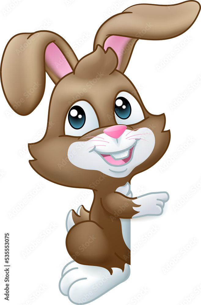 Poster easter bunny rabbit peeking pointing sign cartoon