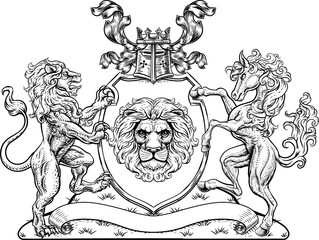 Coat of Arms Horse Lions Crest Shield Family Seal