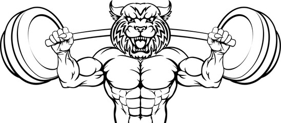 Wildcat Mascot Weight Lifting Body Builder