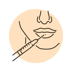 Lips augmentation color line illustration. Hyaluronic injection.