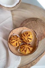 Coconut cookies, made from coconut flakes, copra, as a main ingredient.