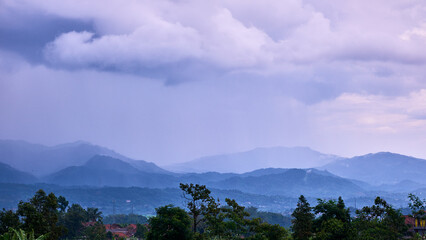 View of mountains and hills after heavy rain, Bogor, Indonesia