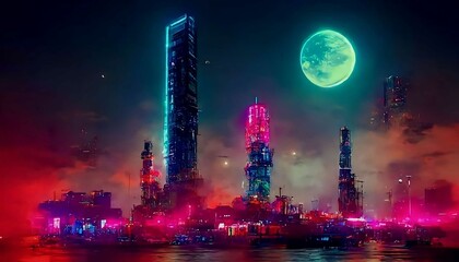 Fototapeta na wymiar Neon city at night
