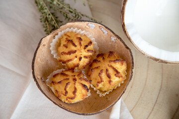 Coconut cookies, made from coconut flakes, copra, as a main ingredient.
