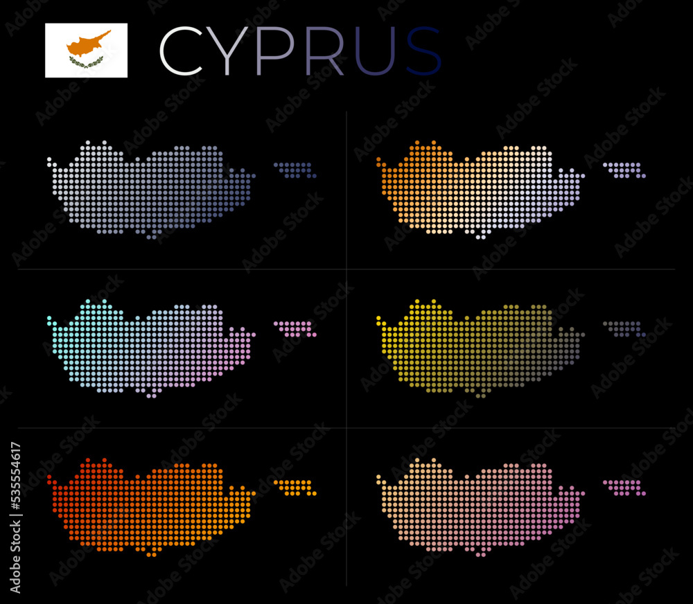 Poster cyprus dotted map set. map of cyprus in a dotted style with borders filled with beautiful smooth gra