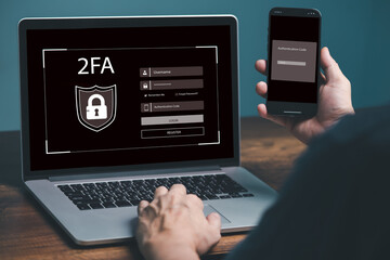 Personal online cyberspace security privacy protection data with 2Fa, Two-Factor ,Internet network security, Encrypted data privacy protect cyber hacker threat.
