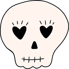 Cute skull clipart retro autline drawing