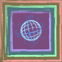 Global network illustration in comic style. Cyber world vector cartoon icon in frame. Metaverse in virtual reality. Pastel colors.