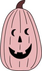 Halloween hippie groovy outline drawing of pumpkin clipart illustration element