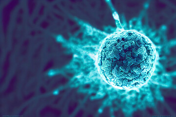 Microscopic Image Of Blue Virus Infection - Beautiful Colorful Macro Rendering Medical Illustration