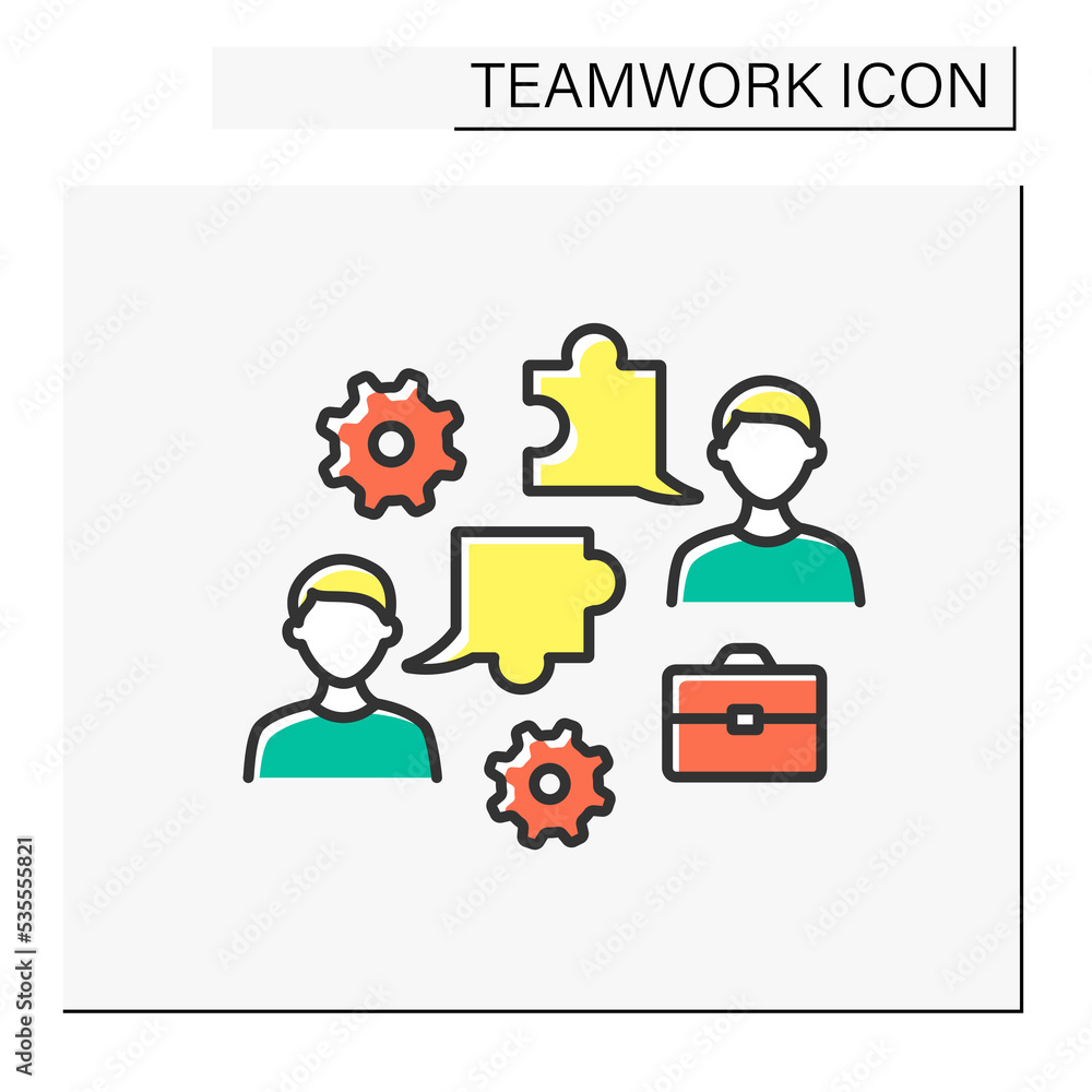 Aufkleber team building color icon. working together. effective cooperation between two men. common project.te