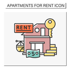 Rent color icon. Modern casual villa for lease. Fixed amount of money for house.Apartment for rent concept. Isolated vector illustration