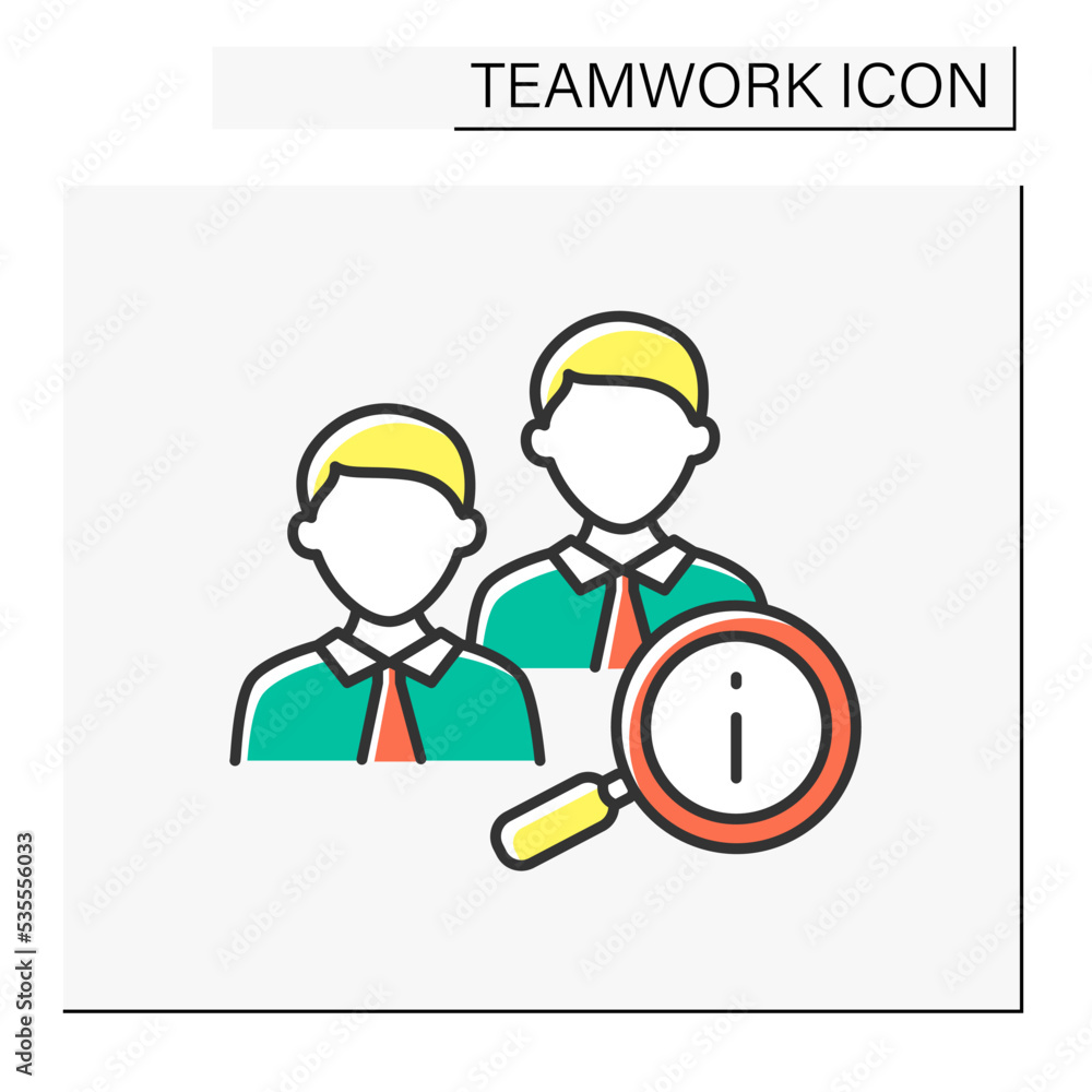 Poster cooperation color icon. search for common solution to problem. collaboration of workers.teamwork con