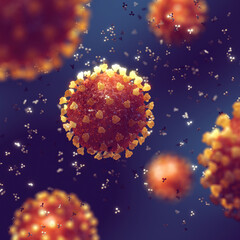 Immune system's response - antibodies (immunoglobulin) attacking and neutralizing coronavirus. The coronavirus (SARS-COV-2) is a highly infectious virus that causes severe acute respiratory syndrome - obrazy, fototapety, plakaty