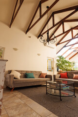 General view of modern living room with sofa and coffee table