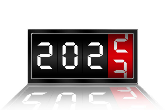 Digital clock changing number 2022 to number 2023