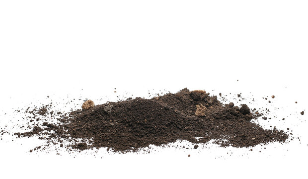 Soil, dirt pile isolated on white, side view  