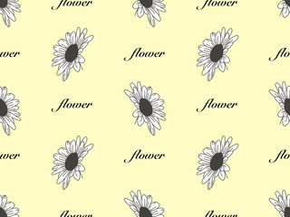 Flower cartoon character seamless pattern on yellow background