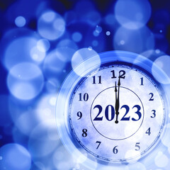 Fototapeta na wymiar Old clock with twelve o'clock and 2023 number