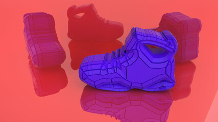 3D Illustration of footwear design. Must watch up close for details of mesh on the modeled shoes.