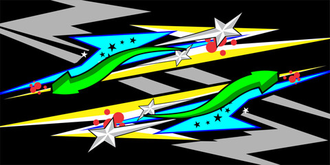 vector racing background design with a unique pattern of stripes and arrows with bright colors. Bubble and star effects are suitable for your racing design