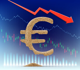 Euro currency sign made from crumbling sand.