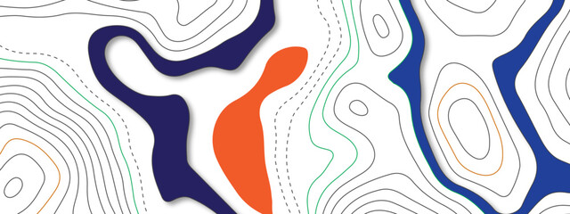 The stylized colorful wavy abstract topographic map contour, lines Pattern background. Topographic map and landscape terrain texture grid. Wavy banner and color geometric form. Vector illustration.