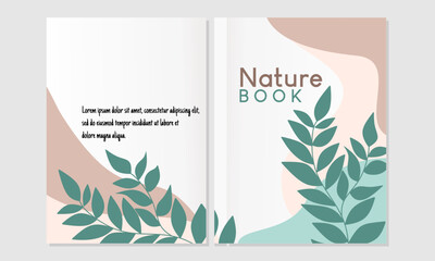 botanical style page cover set. For notebooks, planners, brochures, books, catalogs etc.abstract background with hand drawn leaf elements 