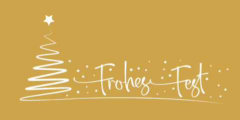 Frohes Fest Kalligraphie. Merry Christmas Calligraphy in German. Greeting Card white and Golden Typography on White Background