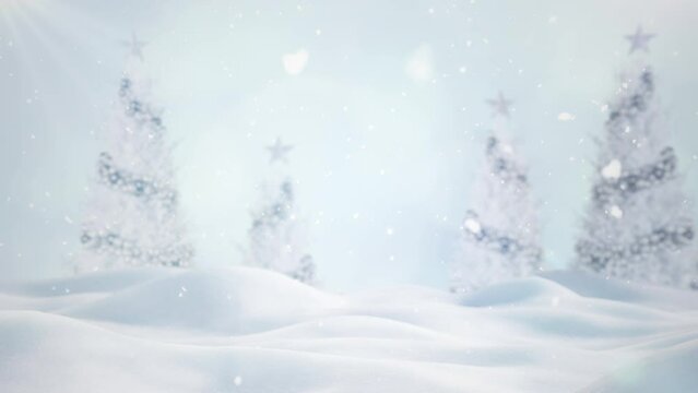 Christmas idea concept with Snow christmas tree, bokeh background motion for copy space. winter Christmas concept idea.	
