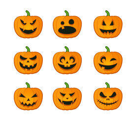 Set of halloween pumpkins. Vector design.