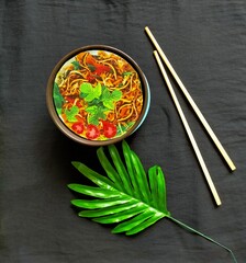 Thai noodle soup in a bowl