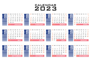 Calendar 2023 color red and blue design
