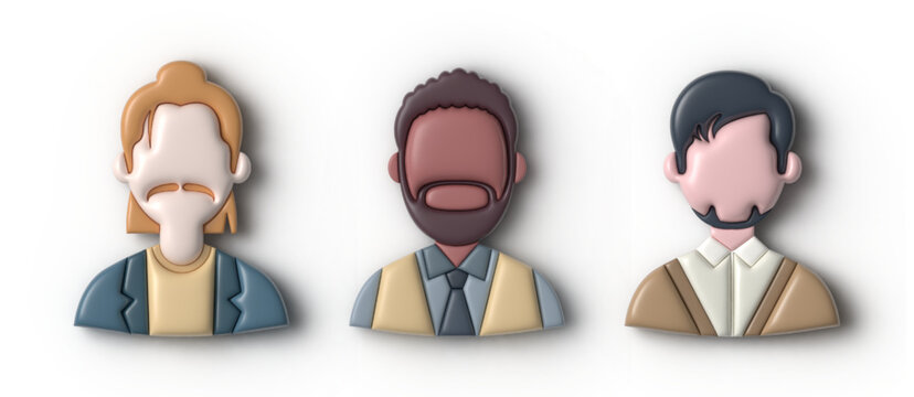 Set of vector 3d avatars. Stylish people. Element for design and illustrations. bubble style. Mens, office, lifestyle.
