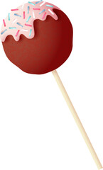 Chocolate lolipop. Round hard candy on wooden stick