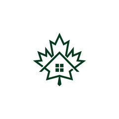 Obraz premium green leaf home window simple geometric logo vector